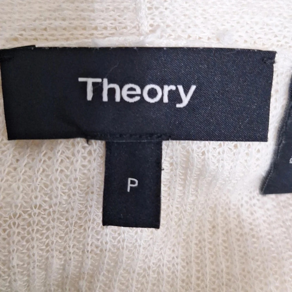 Theory Ribbed Ivory V-Neck Sheer Coquette Coastal Linen Blend Sweater Size 00/0 - Picture 6 of 7